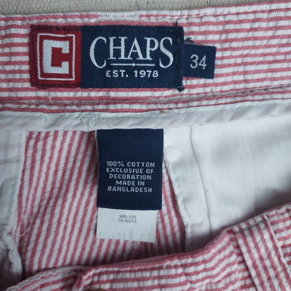 Chaps Mens 34 Red White Seersucker Shorts Cotton Flat Front Preppy Casual - Picture 3 of 10